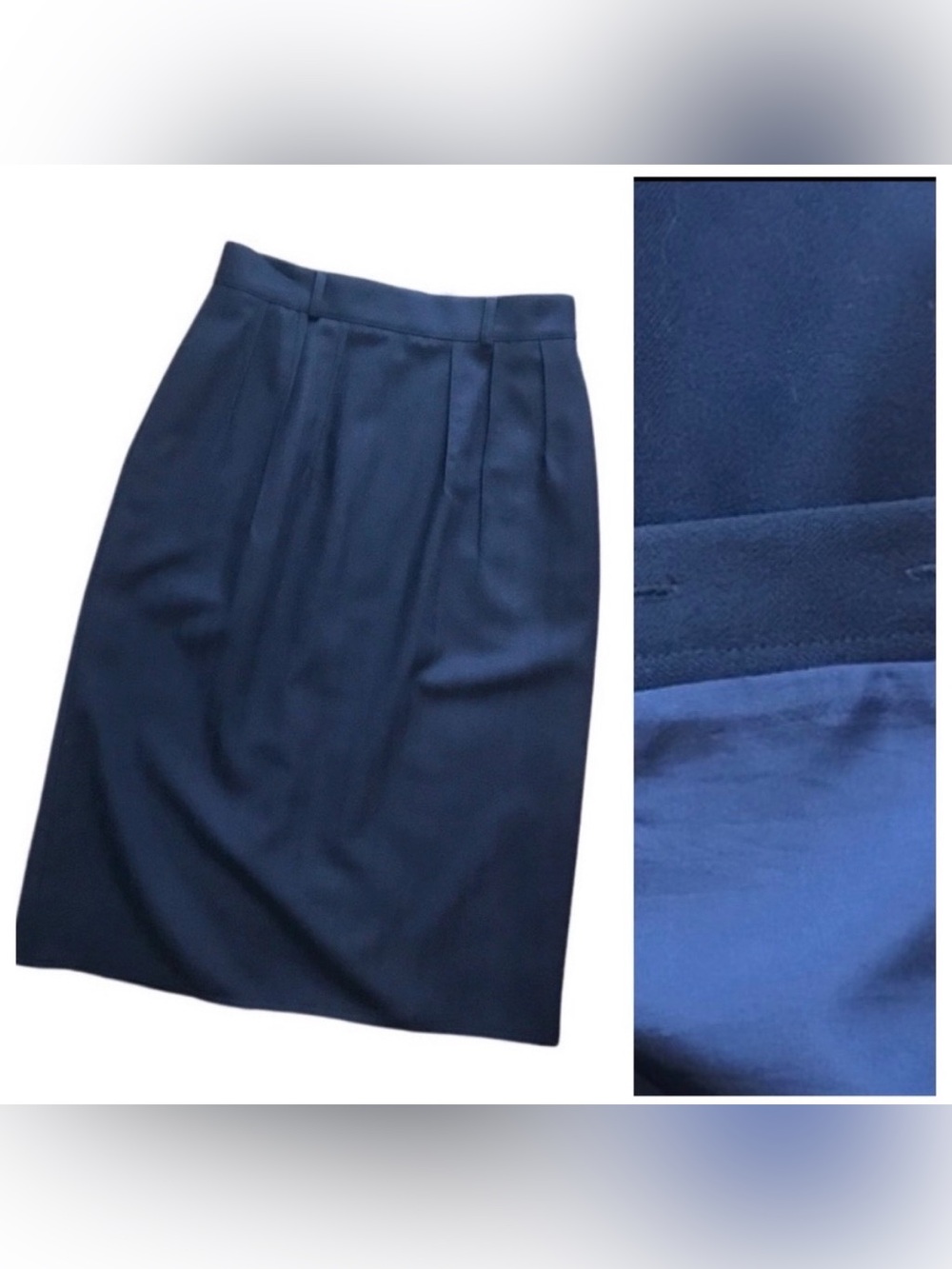 Harve’ Benard Vintage Size 8 (13.5” across top) Hong Kong navy wool skirt